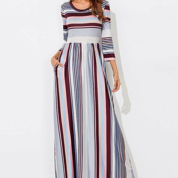SHEIN Dresses & Skirts - 3/4 sleeve striped maxi dress